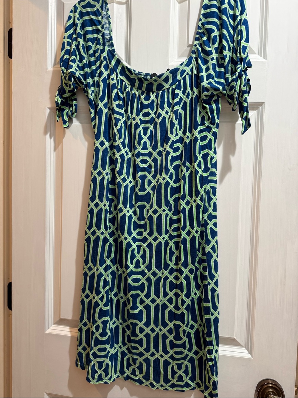 T-Bags Navy and Lime Geometric Scoop-Neck Midi Dress
